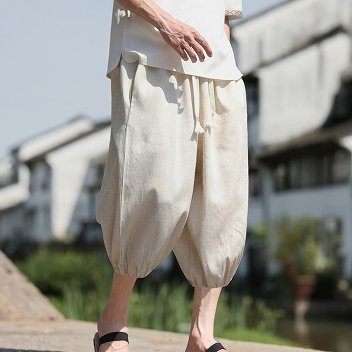 Buddha Stones Casual Embroidered Chinese Characters Men's Cotton 7-8 Length Pants With Pockets - image 5