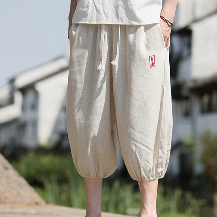 Buddha Stones Casual Embroidered Chinese Characters Men's Cotton 7-8 Length Pants With Pockets - image 6
