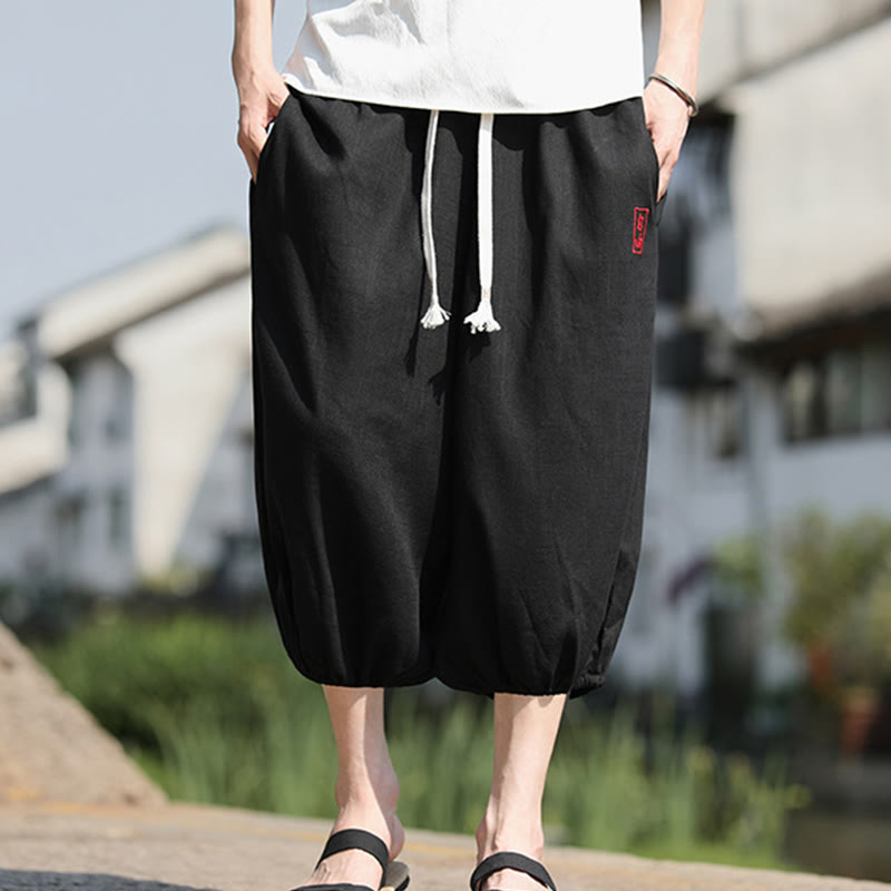Buddha Stones Casual Embroidered Chinese Characters Men's Cotton 7-8 Length Pants With Pockets - Black - US/UK/AU46，EU56 (5XL) - image 8