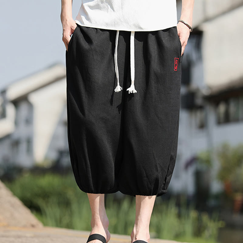 Buddha Stones Casual Embroidered Chinese Characters Men's Cotton 7-8 Length Pants With Pockets - image 11