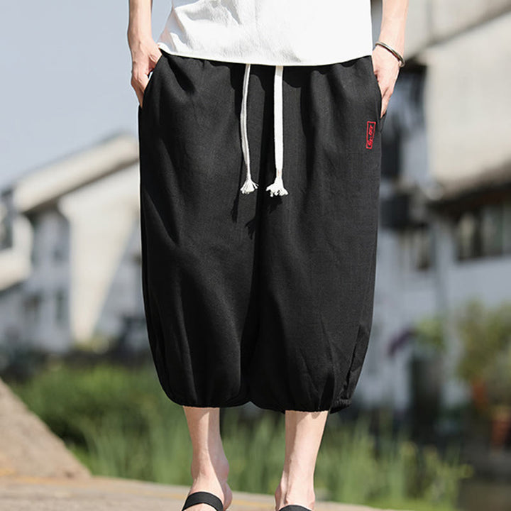 Buddha Stones Casual Embroidered Chinese Characters Men's Cotton 7-8 Length Pants With Pockets - image 11