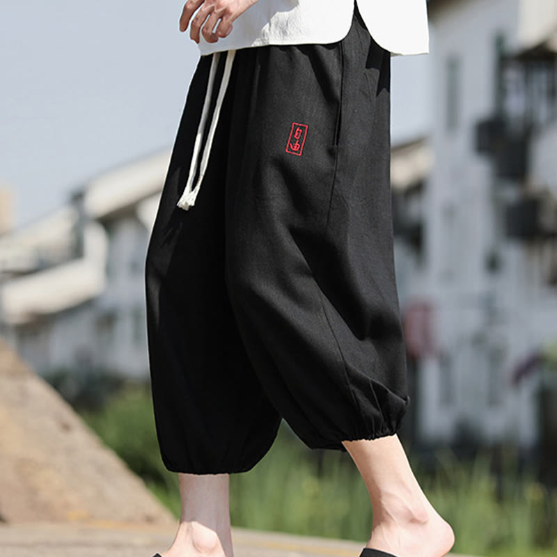 Buddha Stones Casual Embroidered Chinese Characters Men's Cotton 7-8 Length Pants With Pockets - image 12