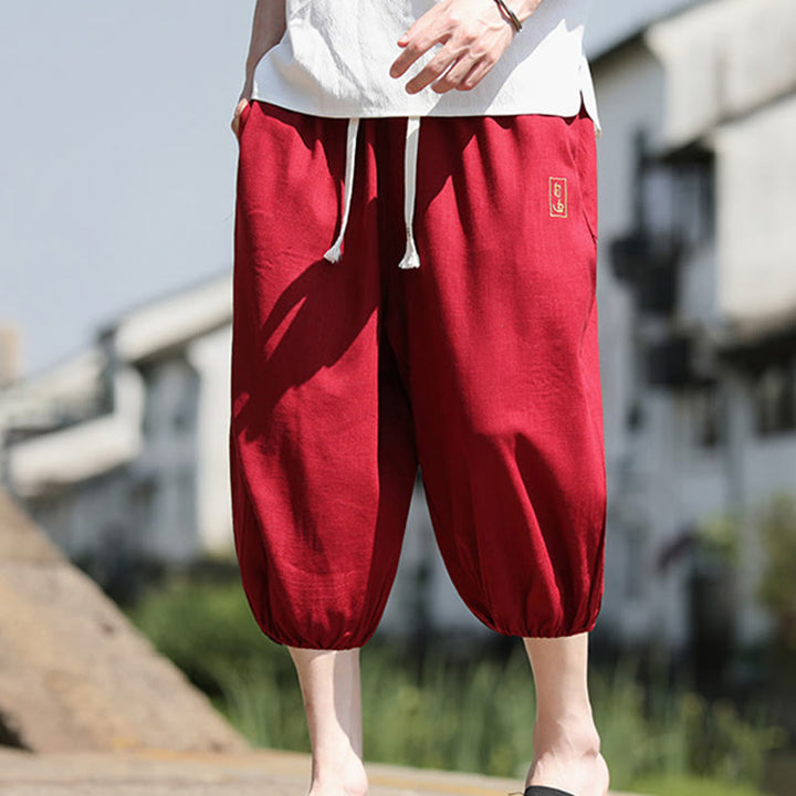 Buddha Stones Casual Embroidered Chinese Characters Men's Cotton 7-8 Length Pants With Pockets - image 17