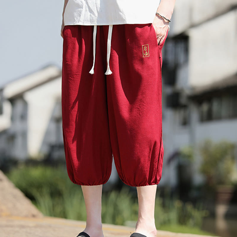 Buddha Stones Casual Embroidered Chinese Characters Men's Cotton 7-8 Length Pants With Pockets - image 15