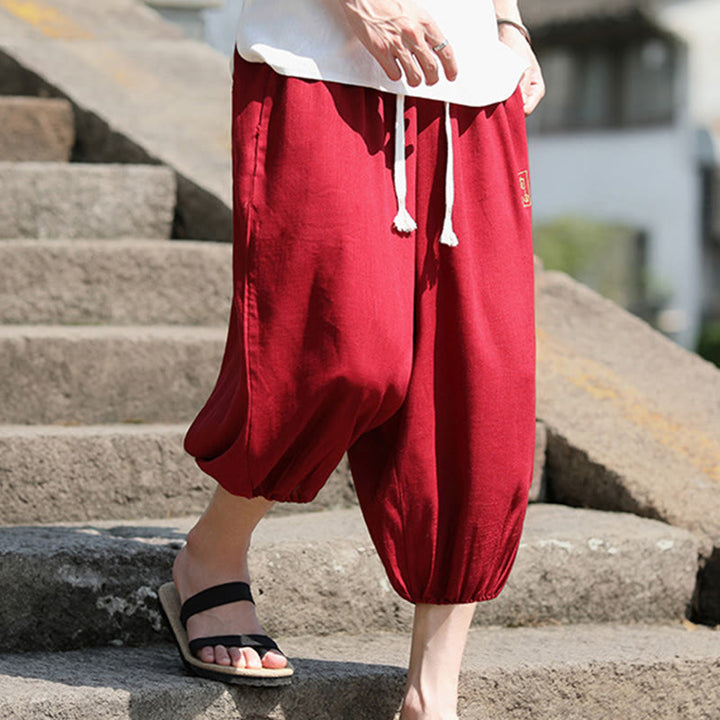Buddha Stones Casual Embroidered Chinese Characters Men's Cotton 7-8 Length Pants With Pockets - image 18