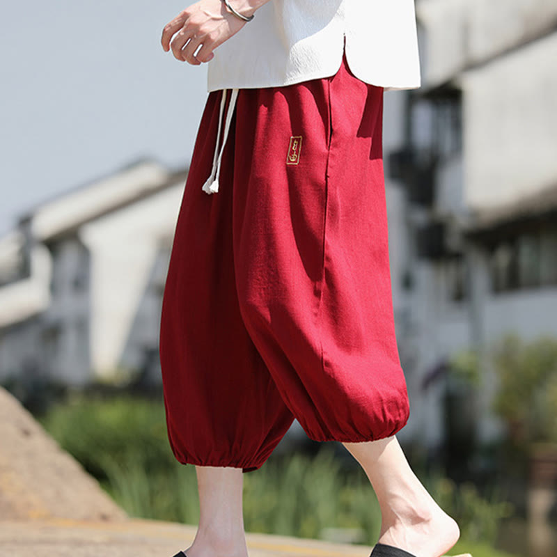 Buddha Stones Casual Embroidered Chinese Characters Men's Cotton 7-8 Length Pants With Pockets - image 19