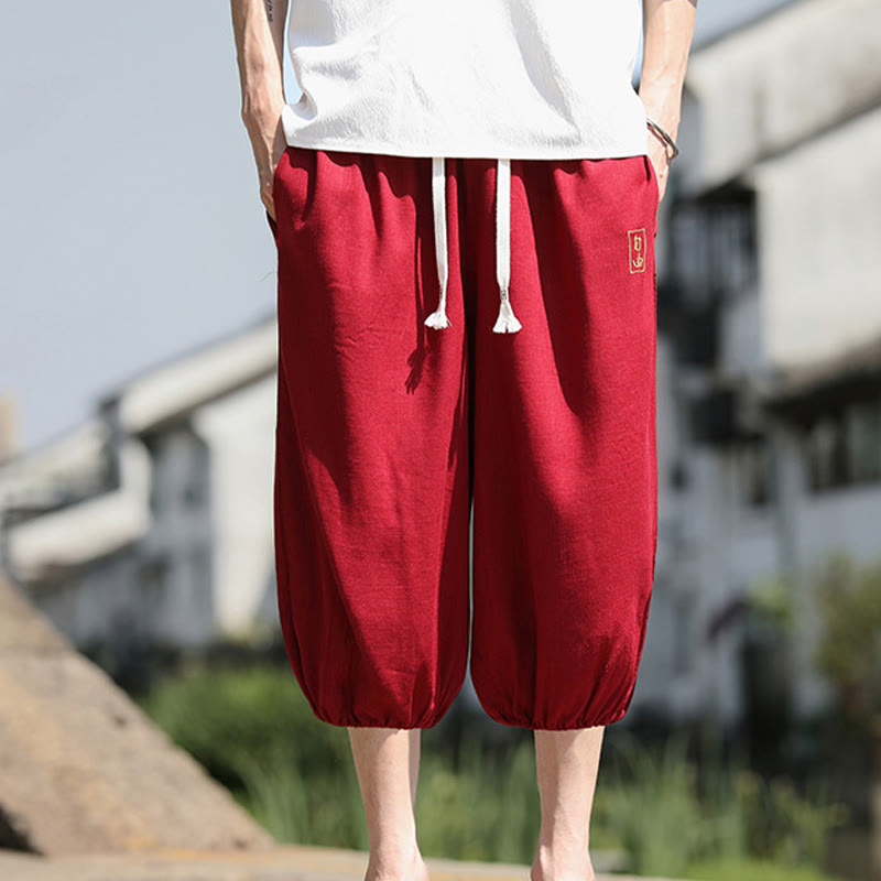Buddha Stones Casual Embroidered Chinese Characters Men's Cotton 7-8 Length Pants With Pockets - Red - US/UK/AU46，EU56 (5XL) - image 13