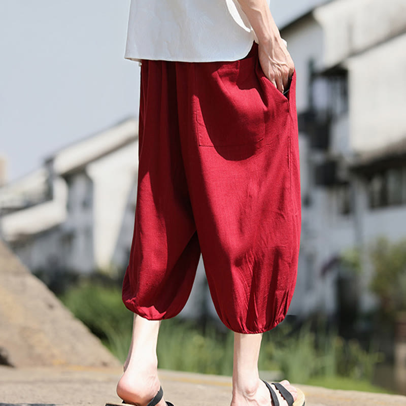 Buddha Stones Casual Embroidered Chinese Characters Men's Cotton 7-8 Length Pants With Pockets - image 16
