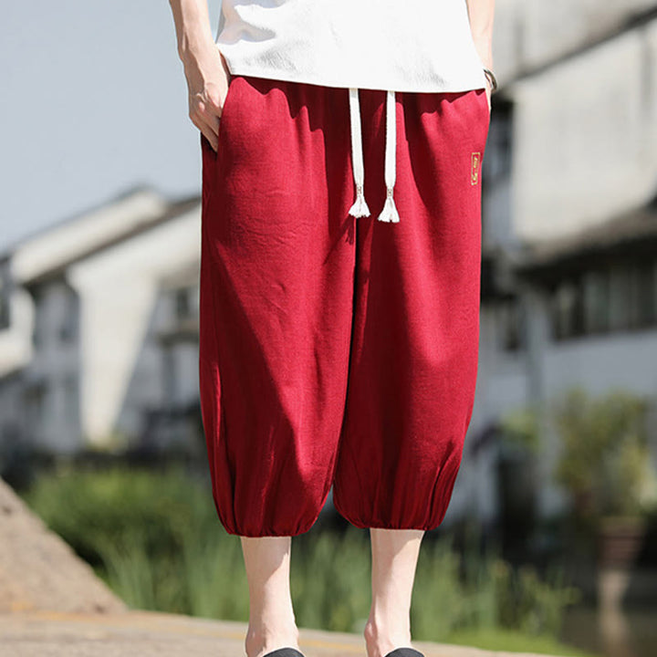Buddha Stones Casual Embroidered Chinese Characters Men's Cotton 7-8 Length Pants With Pockets - image 14