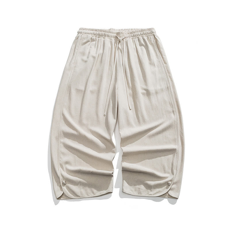Buddha Stones Casual Loose Frog-Button Plain Men's Cotton Linen 7-8 Length Pants With Pockets - image 2
