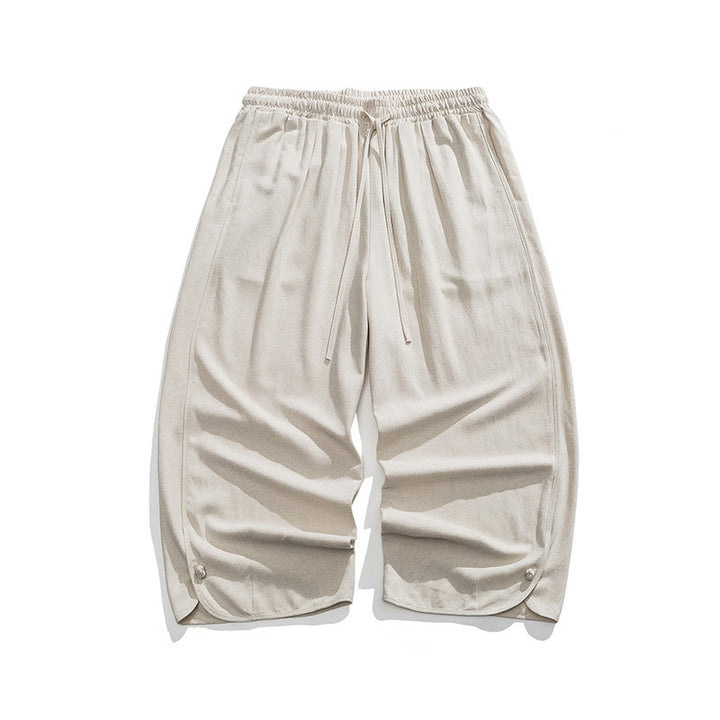 Buddha Stones Casual Loose Frog-Button Plain Men's Cotton Linen 7-8 Length Pants With Pockets - image 2