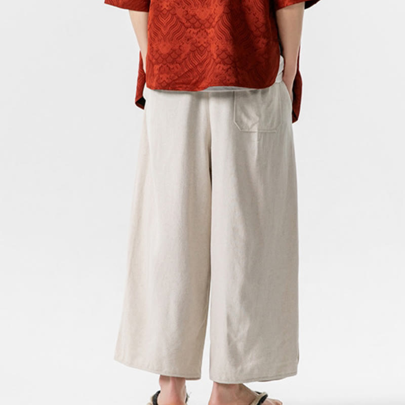Buddha Stones Casual Loose Frog-Button Plain Men's Cotton Linen 7-8 Length Pants With Pockets - image 9