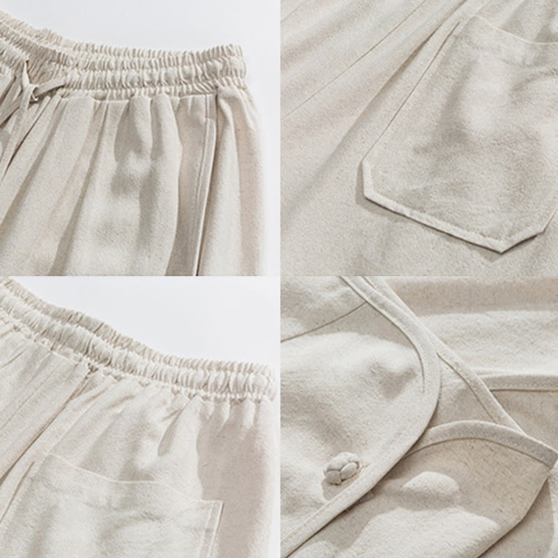 Buddha Stones Casual Loose Frog-Button Plain Men's Cotton Linen 7-8 Length Pants With Pockets - image 10