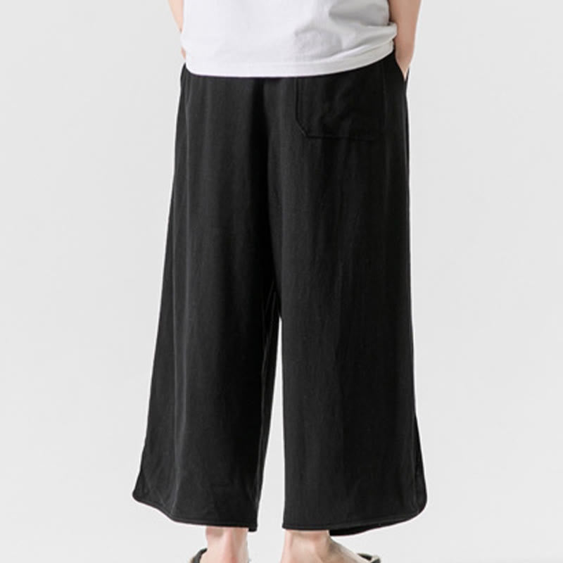 Buddha Stones Casual Loose Frog-Button Plain Men's Cotton Linen 7-8 Length Pants With Pockets - image 14
