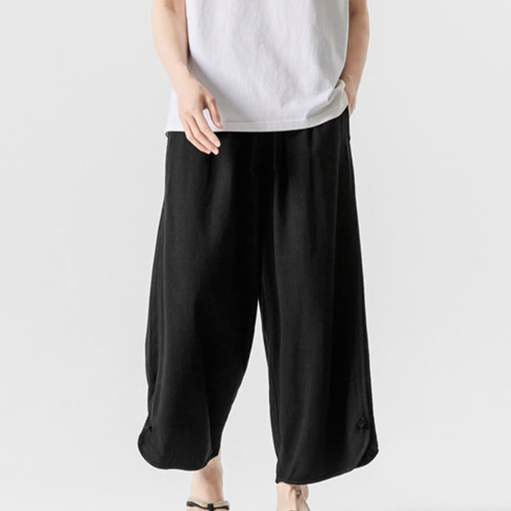Buddha Stones Casual Loose Frog-Button Plain Men's Cotton Linen 7-8 Length Pants With Pockets - image 15