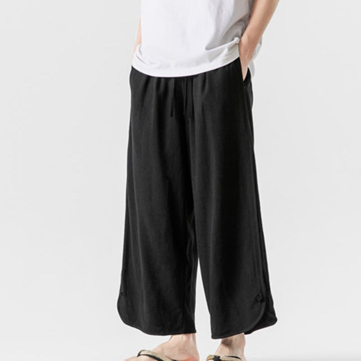 Buddha Stones Casual Loose Frog-Button Plain Men's Cotton Linen 7-8 Length Pants With Pockets - image 17