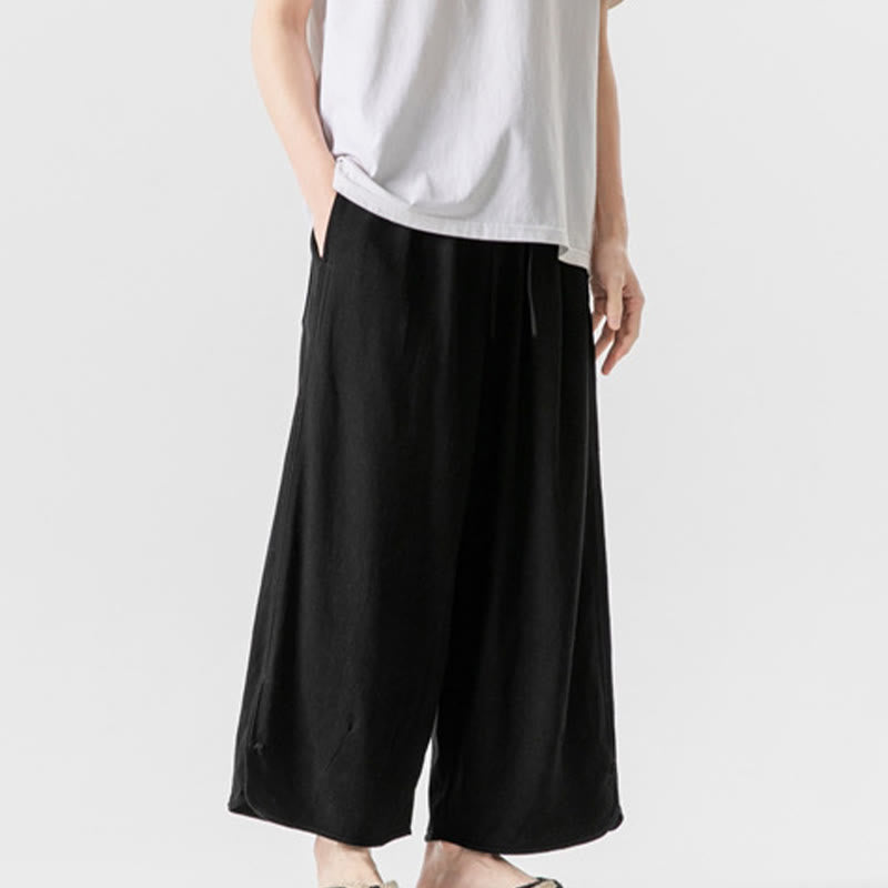 Buddha Stones Casual Loose Frog-Button Plain Men's Cotton Linen 7-8 Length Pants With Pockets - image 20