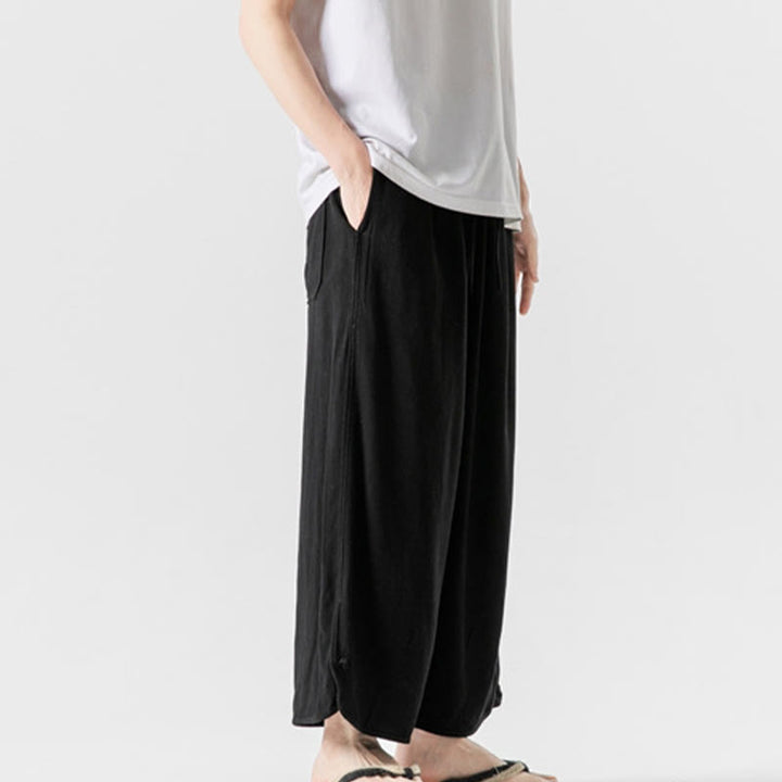 Buddha Stones Casual Loose Frog-Button Plain Men's Cotton Linen 7-8 Length Pants With Pockets - image 18