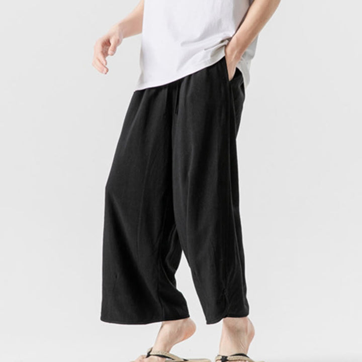 Buddha Stones Casual Loose Frog-Button Plain Men's Cotton Linen 7-8 Length Pants With Pockets - image 20