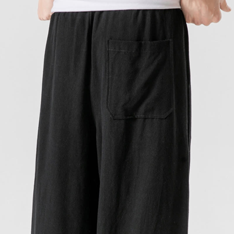 Buddha Stones Casual Loose Frog-Button Plain Men's Cotton Linen 7-8 Length Pants With Pockets - image 27