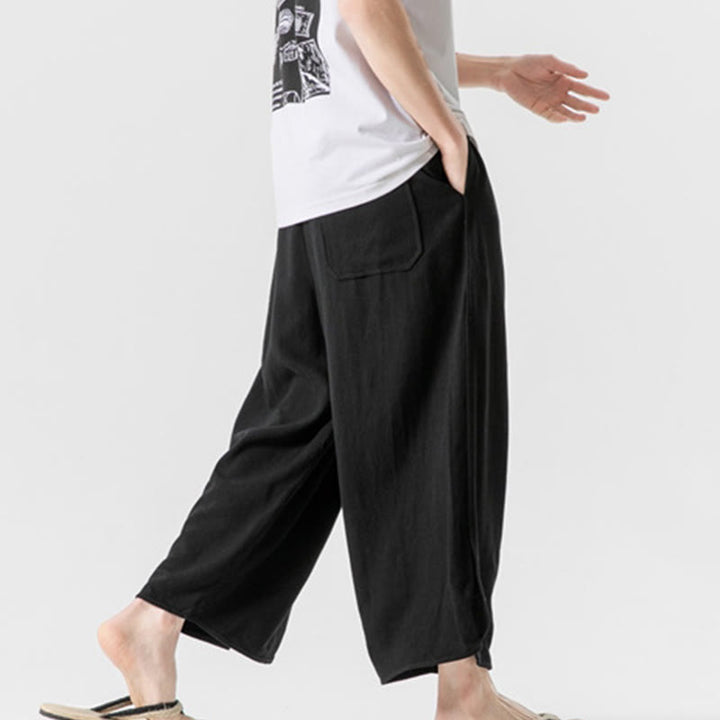 Buddha Stones Casual Loose Frog-Button Plain Men's Cotton Linen 7-8 Length Pants With Pockets - image 24