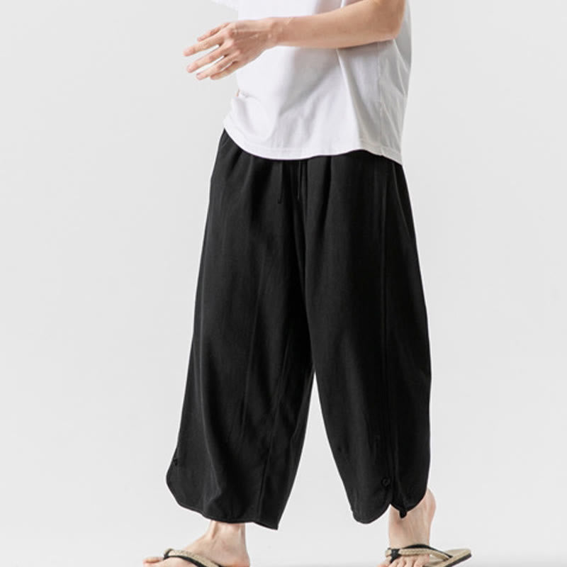 Buddha Stones Casual Loose Frog-Button Plain Men's Cotton Linen 7-8 Length Pants With Pockets - image 26