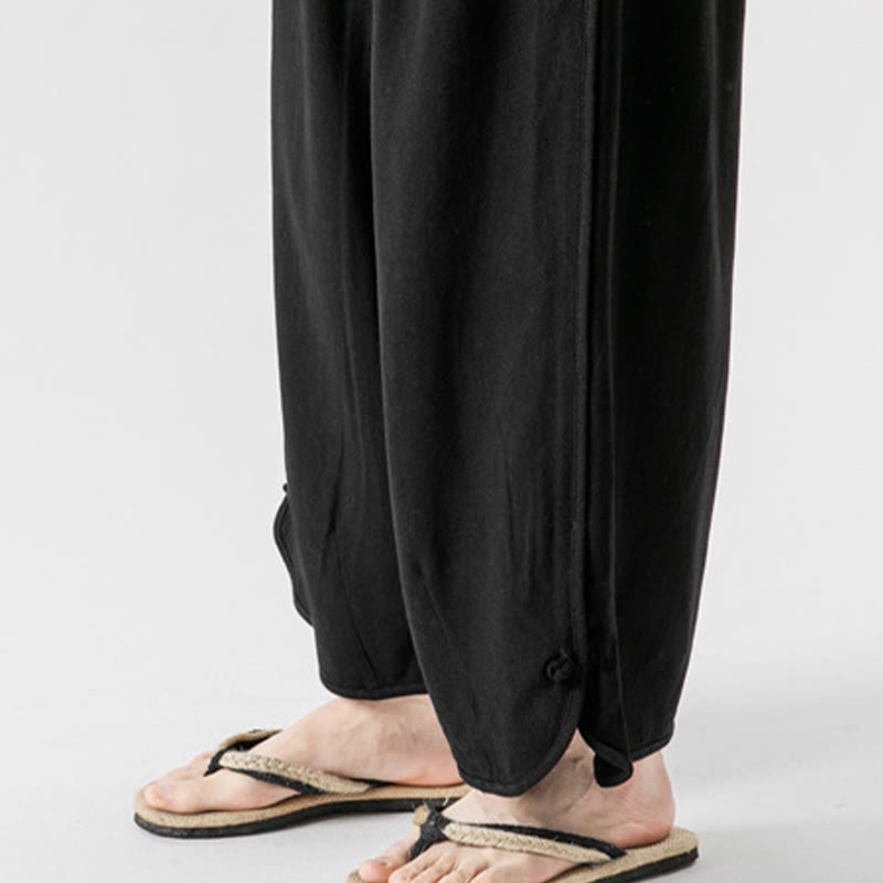 Buddha Stones Casual Loose Frog-Button Plain Men's Cotton Linen 7-8 Length Pants With Pockets - image 23