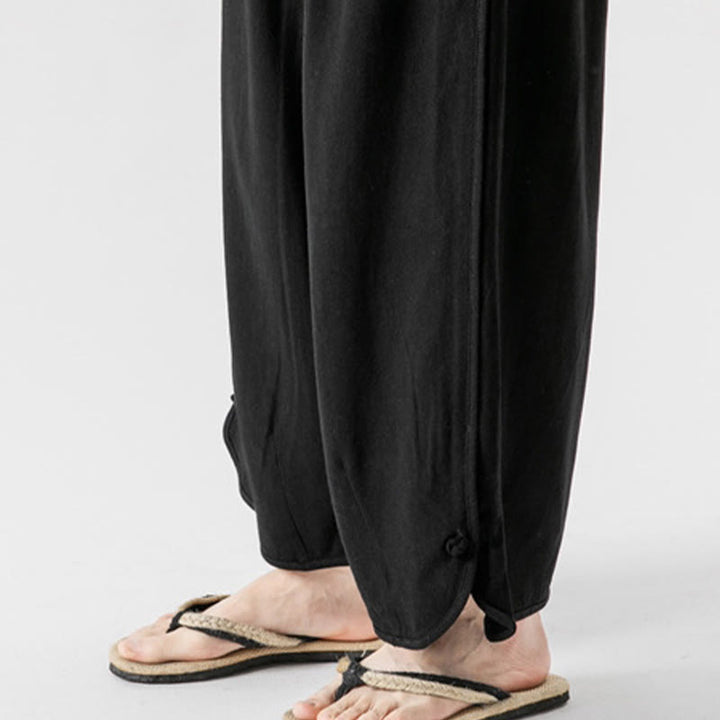 Buddha Stones Casual Loose Frog-Button Plain Men's Cotton Linen 7-8 Length Pants With Pockets - image 23