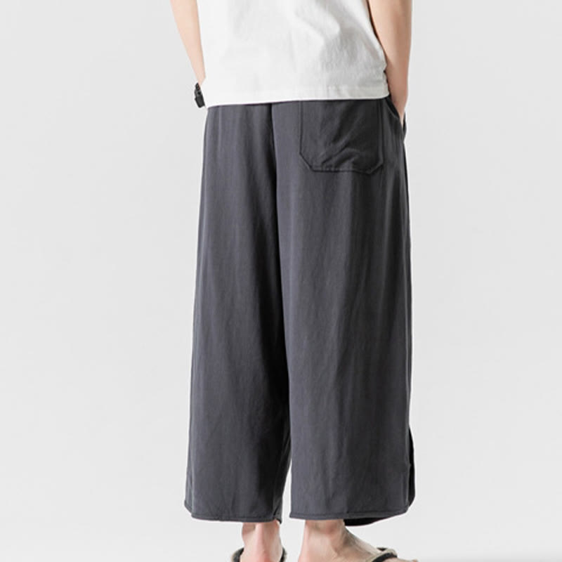 Buddha Stones Casual Loose Frog-Button Plain Men's Cotton Linen 7-8 Length Pants With Pockets - image 33