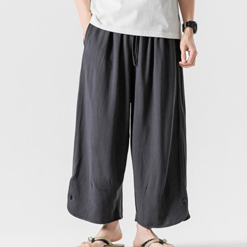 Buddha Stones Casual Loose Frog-Button Plain Men's Cotton Linen 7-8 Length Pants With Pockets - DimGray - US/UK/AU46，EU56 (5XL) - image 27
