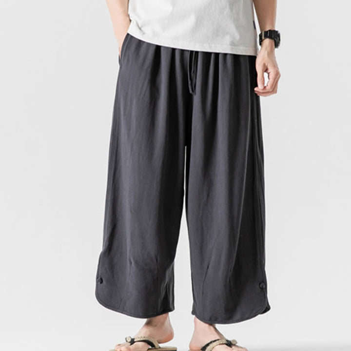 Buddha Stones Casual Loose Frog-Button Plain Men's Cotton Linen 7-8 Length Pants With Pockets - DimGray - US/UK/AU46，EU56 (5XL) - image 28