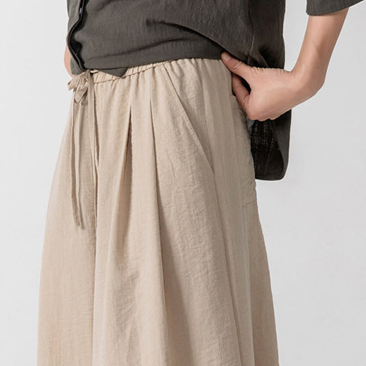 Buddha Stones Casual Loose Frog-Button Plain Men's Cotton 7-8 Length Wide Leg Pants With Pockets - image 13
