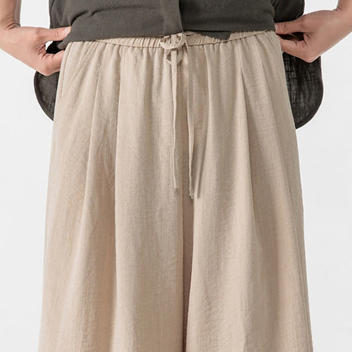 Buddha Stones Casual Loose Frog-Button Plain Men's Cotton 7-8 Length Wide Leg Pants With Pockets - image 12