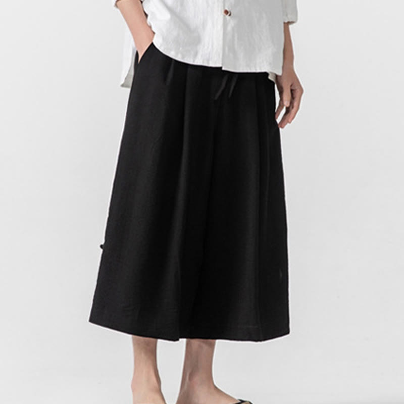 Buddha Stones Casual Loose Frog-Button Plain Men's Cotton 7-8 Length Wide Leg Pants With Pockets - image 17
