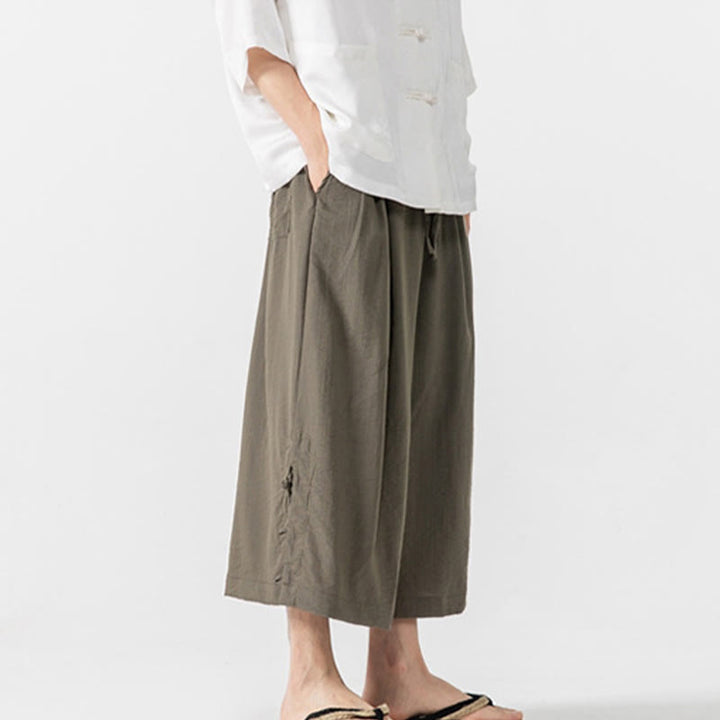 Buddha Stones Casual Loose Frog-Button Plain Men's Cotton 7-8 Length Wide Leg Pants With Pockets - image 27