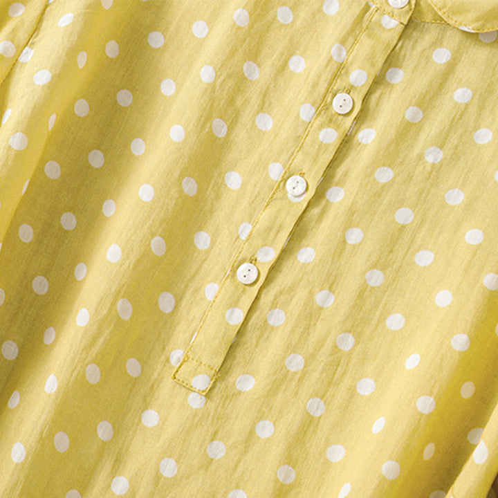 Buddha Stones Spring Polka Dot Button Stand Collar Polyester Midi Dress With Pockets - image 2