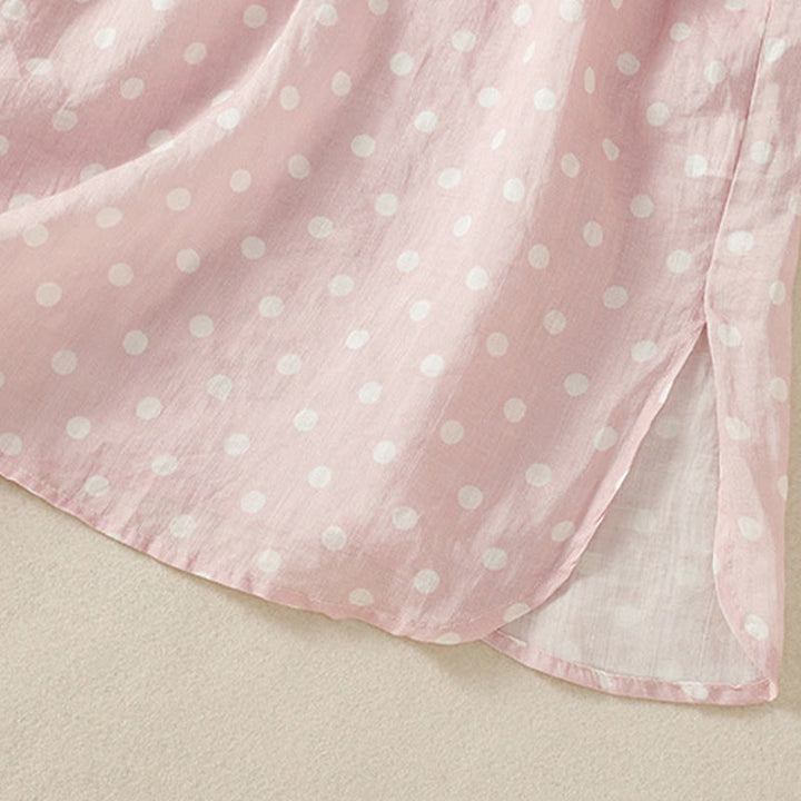 Buddha Stones Spring Polka Dot Button Stand Collar Polyester Midi Dress With Pockets - image 11