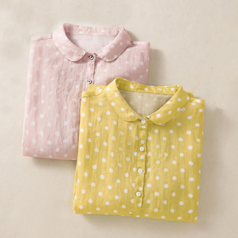 Buddha Stones Spring Polka Dot Button Stand Collar Polyester Midi Dress With Pockets - image 22