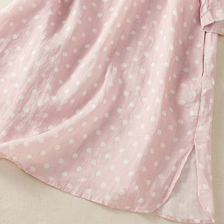 Buddha Stones Spring Polka Dot Button Stand Collar Polyester Midi Dress With Pockets - image 14