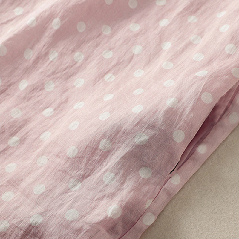 Buddha Stones Spring Polka Dot Button Stand Collar Polyester Midi Dress With Pockets - image 19