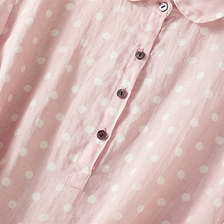 Buddha Stones Spring Polka Dot Button Stand Collar Polyester Midi Dress With Pockets - image 13