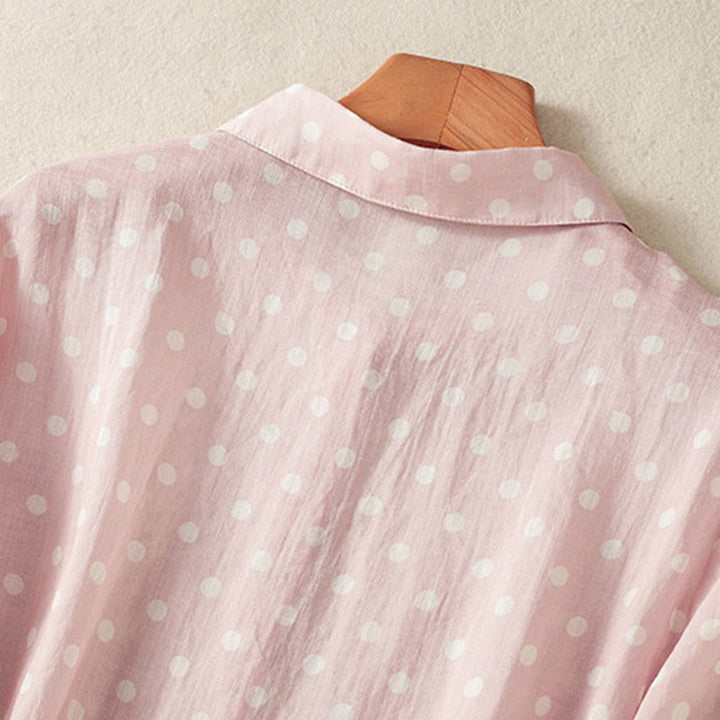 Buddha Stones Spring Polka Dot Button Stand Collar Polyester Midi Dress With Pockets - image 17