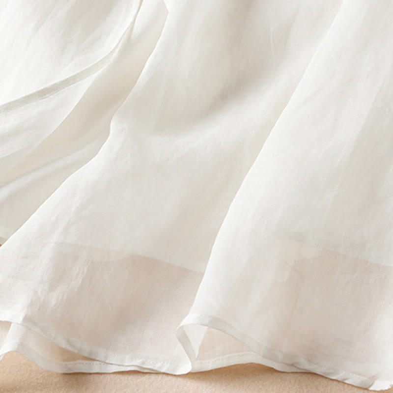 Buddha Stones Embroidered Leaf Crew Neck Half Sleeve Cotton Fiber Midi Dress - image 9