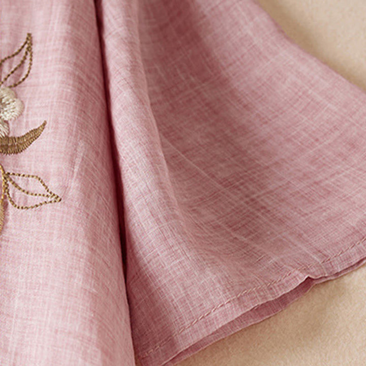 Buddha Stones Embroidered Leaf Crew Neck Half Sleeve Cotton Fiber Midi Dress - image 19