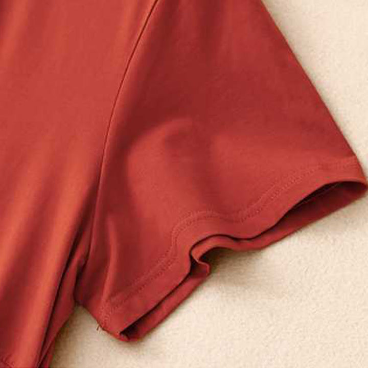 Buddha Stones Casual Plain Crew Neck Half Sleeve Viscose Fiber Midi Dress With Pockets - image 9
