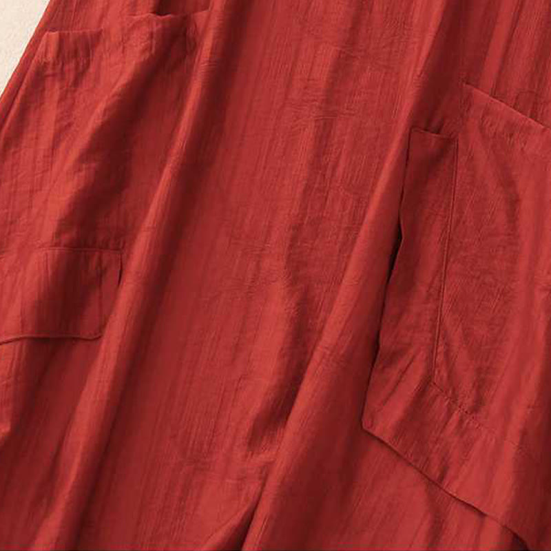 Buddha Stones Casual Plain Crew Neck Half Sleeve Viscose Fiber Midi Dress With Pockets - image 5