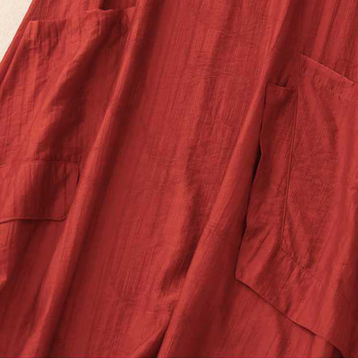 Buddha Stones Casual Plain Crew Neck Half Sleeve Viscose Fiber Midi Dress With Pockets - image 5