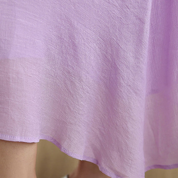 Buddha Stones Casual Plain Frog-Button Crew Neck Three Quarter Sleeve Cotton Midi Dress - image 14