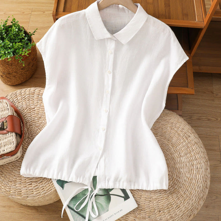 Buddha Stones Summer Plain Color Button Short Sleeve Women's Cotton Shirt - White - US14，UK/AU18，EU46 (2XL) - image 9