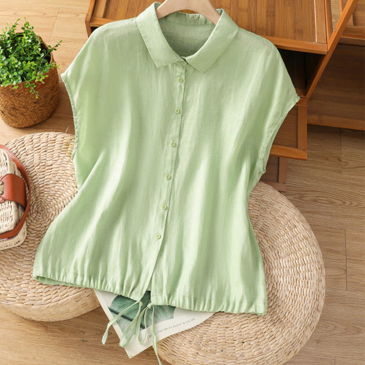 Buddha Stones Summer Plain Color Button Short Sleeve Women's Cotton Shirt - LightGreen - US14，UK/AU18，EU46 (2XL) - image 17